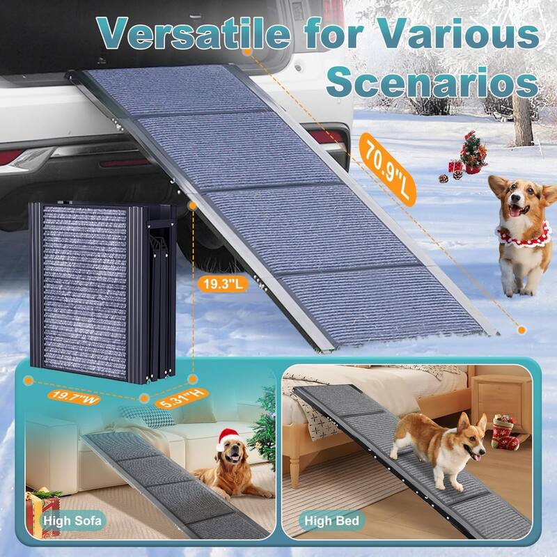 Large Dog Ramp for Car, Folding Portable Pet Ramp With Non-Slip Rug