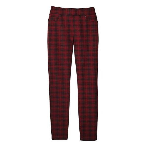 red plaid skinny pants
