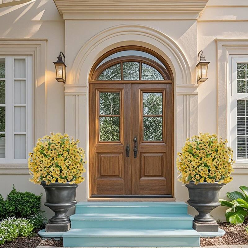 2Pcs Artificial Plant Flowers Bushes for Outdoors with Ground Spike - 15.75 inch