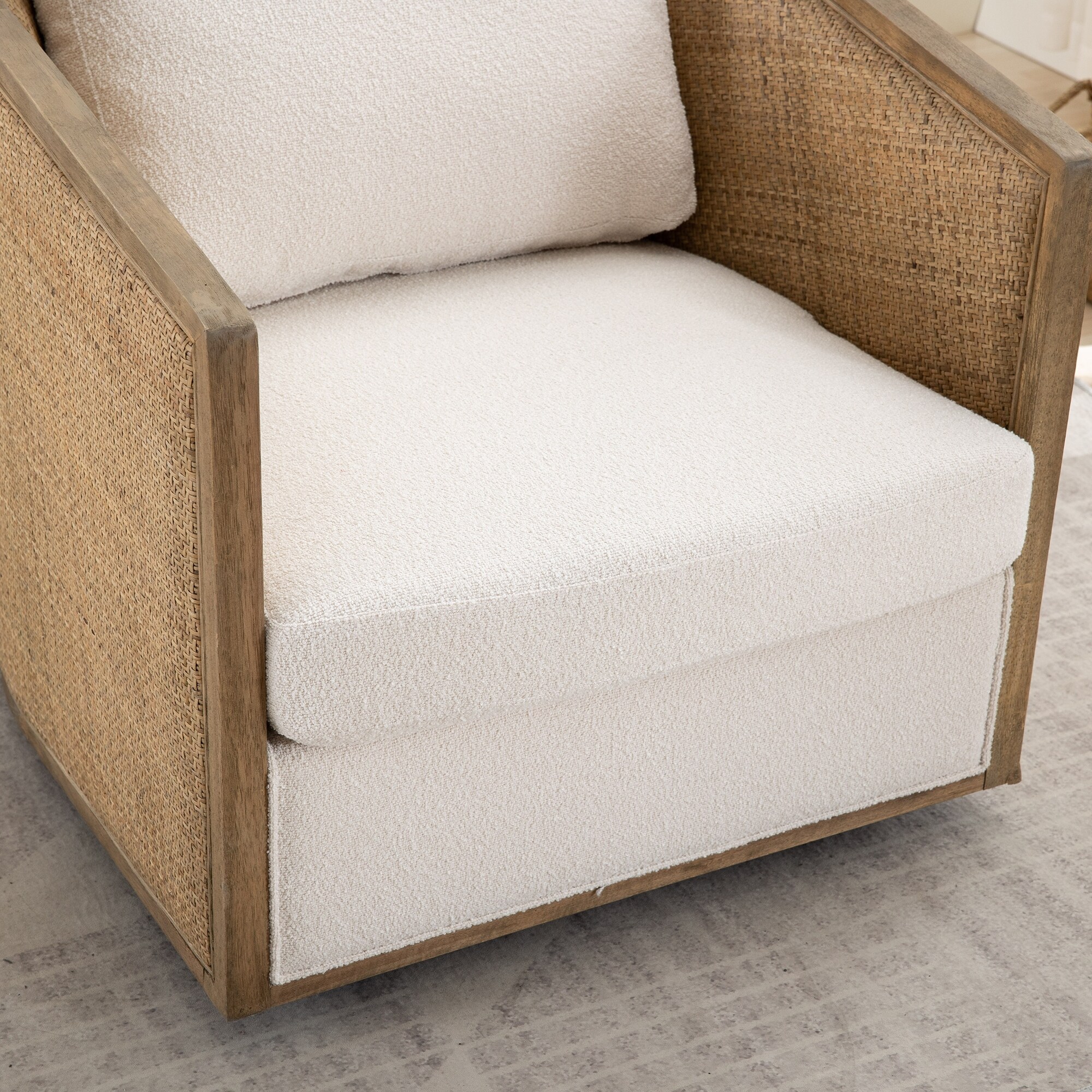 Beige Modern 30.12" Upholstered 360° Swivel Barrel Chair with Sturdy Hardwood Frame