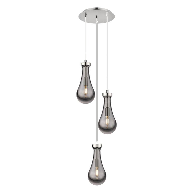 Innovations Lighting Owego - 3 Light 5" Cord Hung Multi Pendant - 10" Canopy - Polished Nickel/Light Smoke