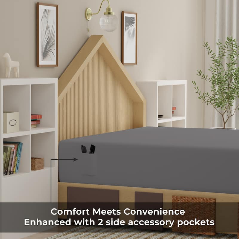 Color Sense 100% Cotton Percale Cool & Crisp 2-Piece Fitted Sheet Set - Dark Gray - Twin