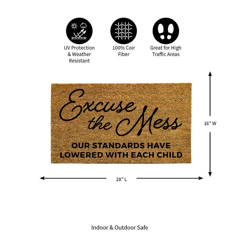 Black and Brown 16 in. x 28 in. Nature Coir Excuse the Mess Door Mat