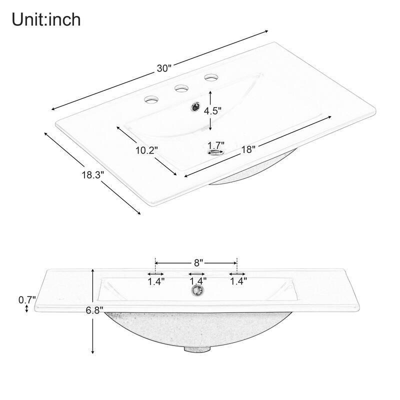 30" Bathroom Vanity with Sink Top, Bathroom Vanity Cabinet with Door and Two Drawers, Solid Wood Frame, One Package