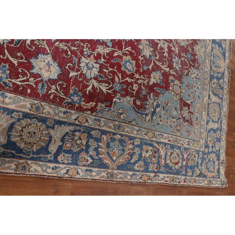 Distressed Mashad Persian Vintage Area Rug Hand-Knotted Wool Carpet - 8'5" x 11'5"