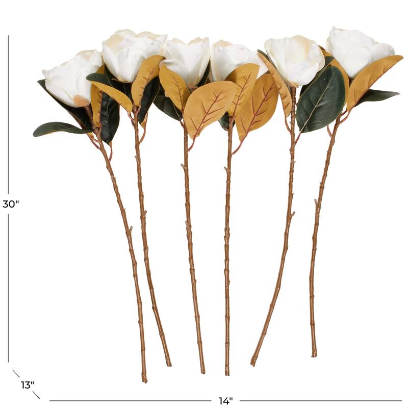 Polyester Magnolia Tall Artificial Flower Stem - Set of 6 White - Roche River Decor