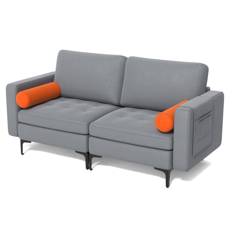 Modern Loveseat Sofa with 2 Bolsters and Side Storage Pocket - 68" x 31" x 31.5" (L x W x H)