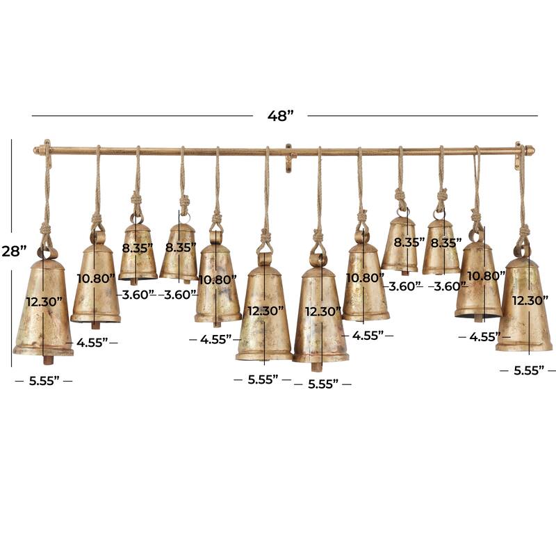 Gray or Bronze Metal Tibetan Inspired Decorative Cow Bell with Jute Hanging Rope and Rod