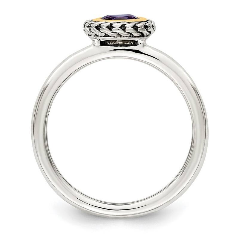Curata 925 Sterling Silver With 14k Polished Amethyst Ring