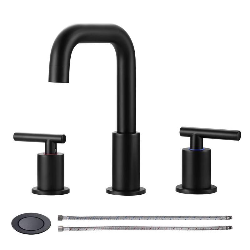 WOWOW 8-inch Dual Handle Widespread Bathroom Faucet - Matte Black