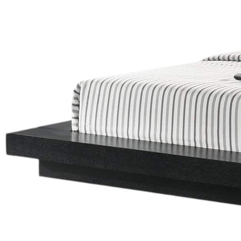 HomeRoots Black and Gray Wood And Faux Leather Queen Bed Frame With Attached Nightstands