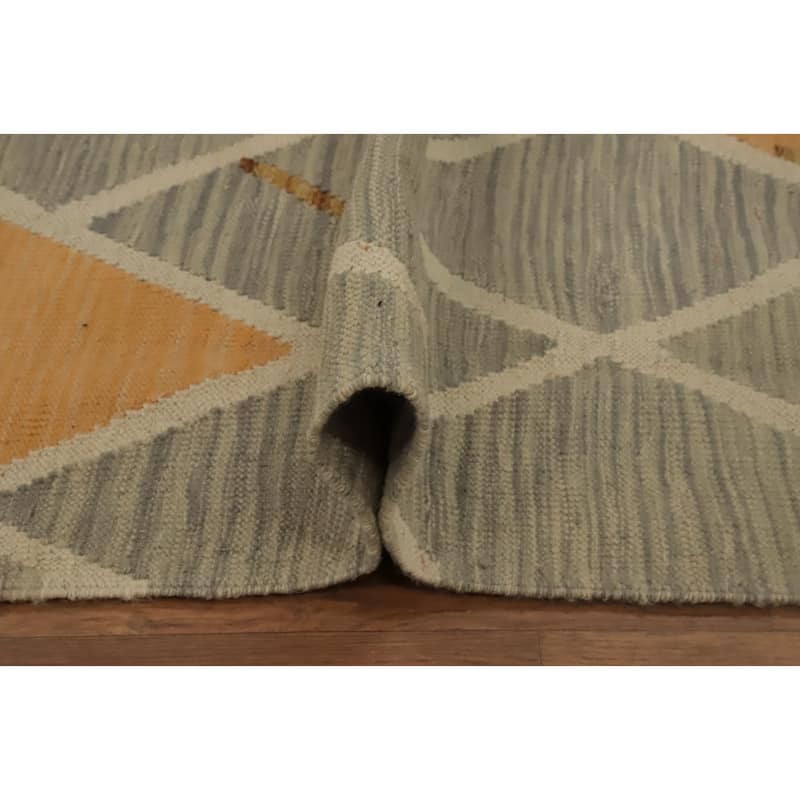 Hand Woven Oriental 100% Wool Carpet Southwestern Modern Greys & Charcoal Kilim Runner Rug - 11' 9'' X 2' 8''