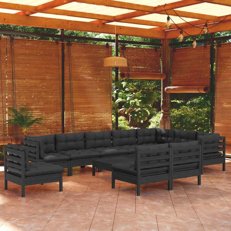 vidaXL Solid Pinewood Patio Lounge Set 9 Piece with Cushions Multi Colors