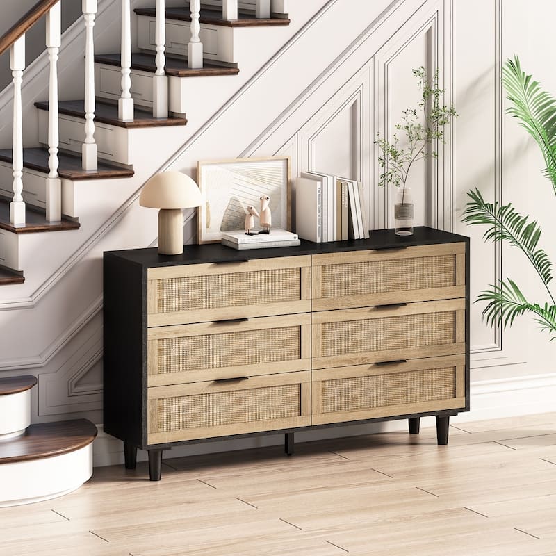 6-Drawers Rattan Storage Cabinet Rattan Drawer