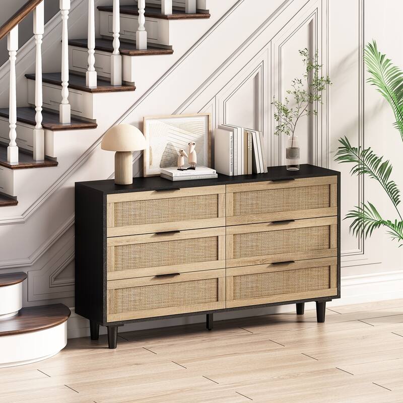 6-Drawers Storage Cabinet Dresser Rattan Drawer
