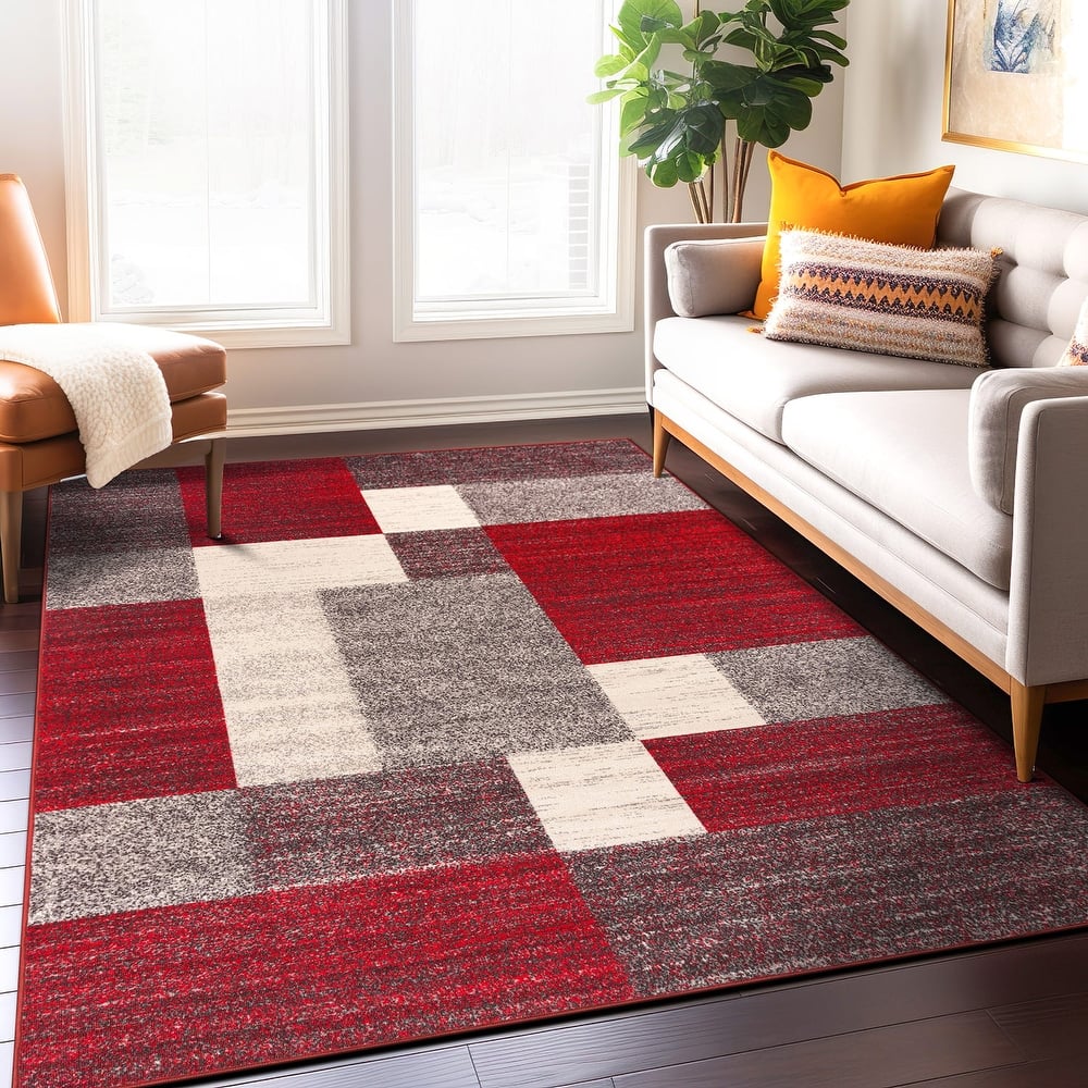 World Rug Gallery Modern Boxes Design Non-slip (Non-skid) Area Rug