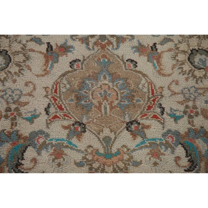 Hand Knotted Oriental 100% Wool Carpet Traditional Floral Beige & Ivories Kashan Area Rug - 12' 8'' X 9' 10''