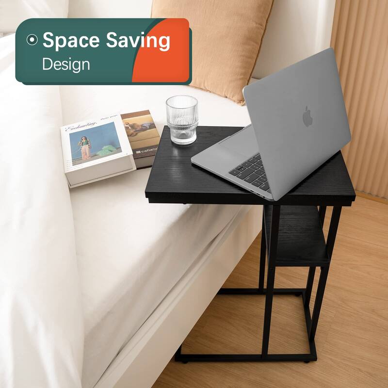C Table End Table Set of 2,Side Table Living Room,C Shaped Side Table,Couch Tables That Slide Under Couch Table with Metal Frame