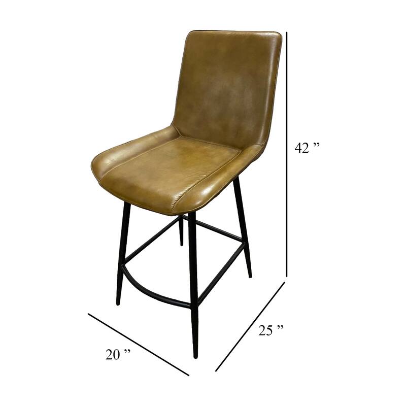 Isha Counter Stool Chair Set of 2, Brown Faux Leather, Black Iron