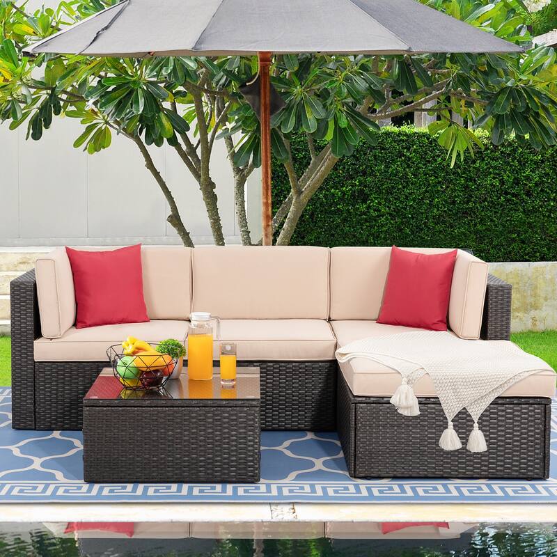 Futzca 5-Piece PE Wicker Outdoor Patio Furniture Set