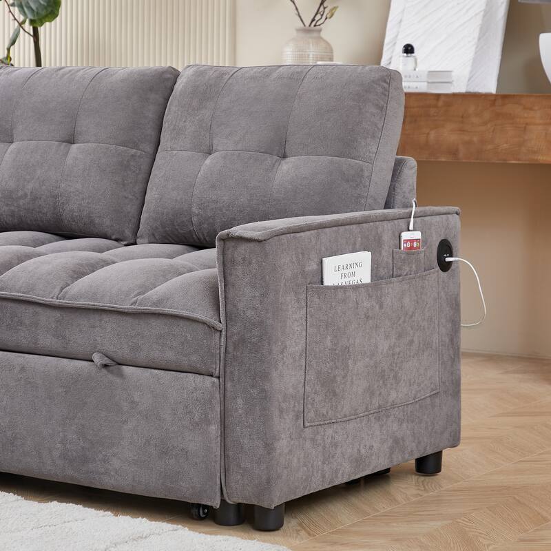 78.75" Chenille L-Shaped Reclining Sofa Bed with USB-C Charging, Storage and Arm Organizer