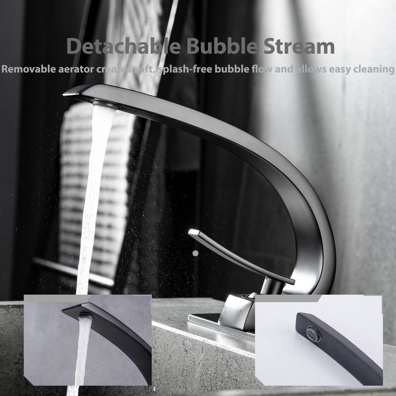 Modland C-Shaped Single Hole Bathroom Faucet, 500K Cycle CUPC Certified, 6-Inch Cover Plate, Black / Gold / Nickel / Chrome