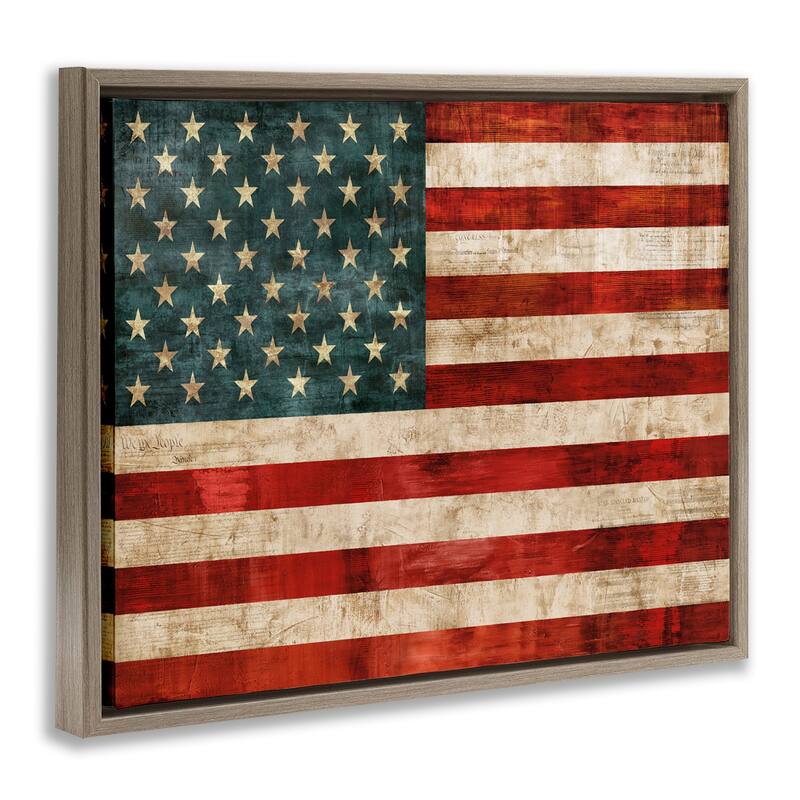 Stupell US American Flag Wood Textured Design Floater Frame - Red
