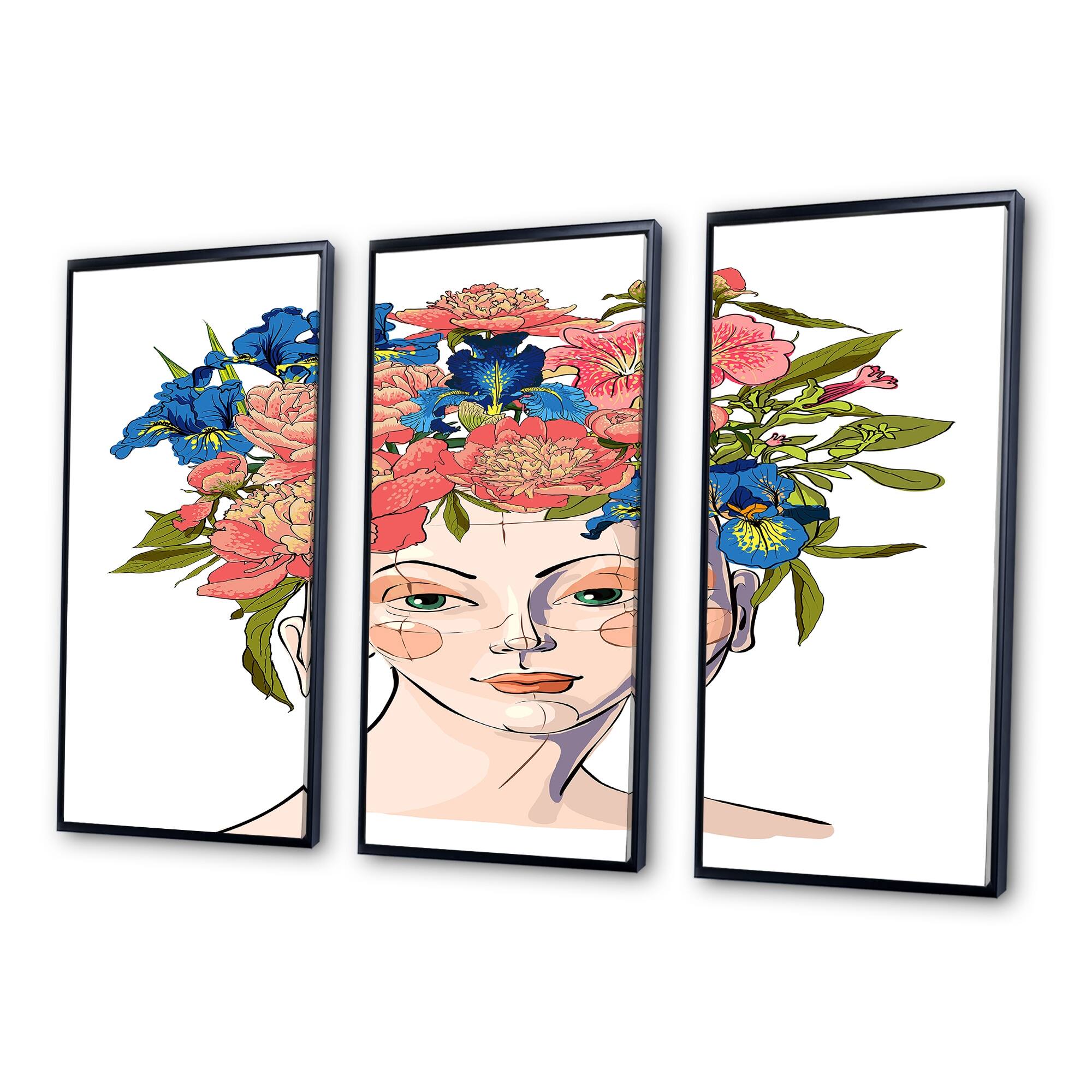 Designart "Portrait Of A Woman With Red Flower Garland I" Modern Framed
