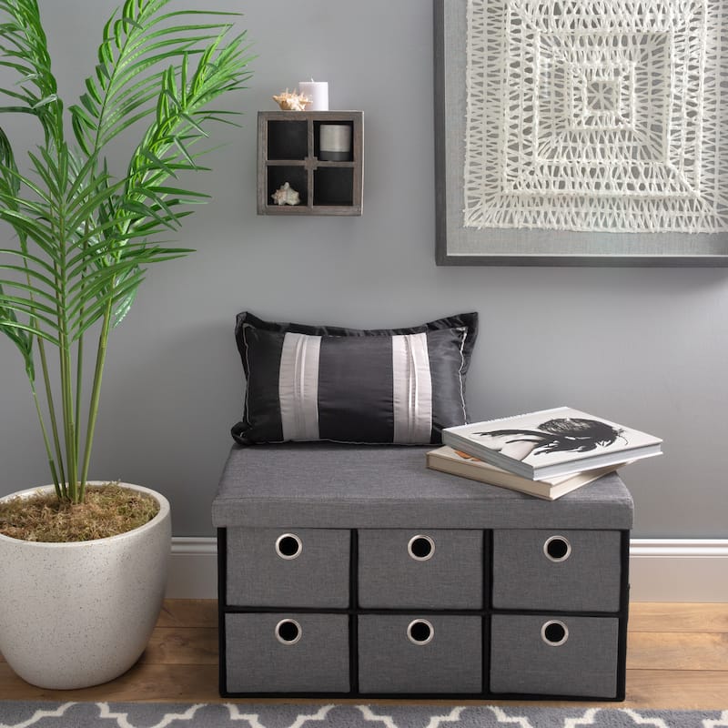Simplify 6 Drawer Collapsible Double Storage Ottoman in Grey