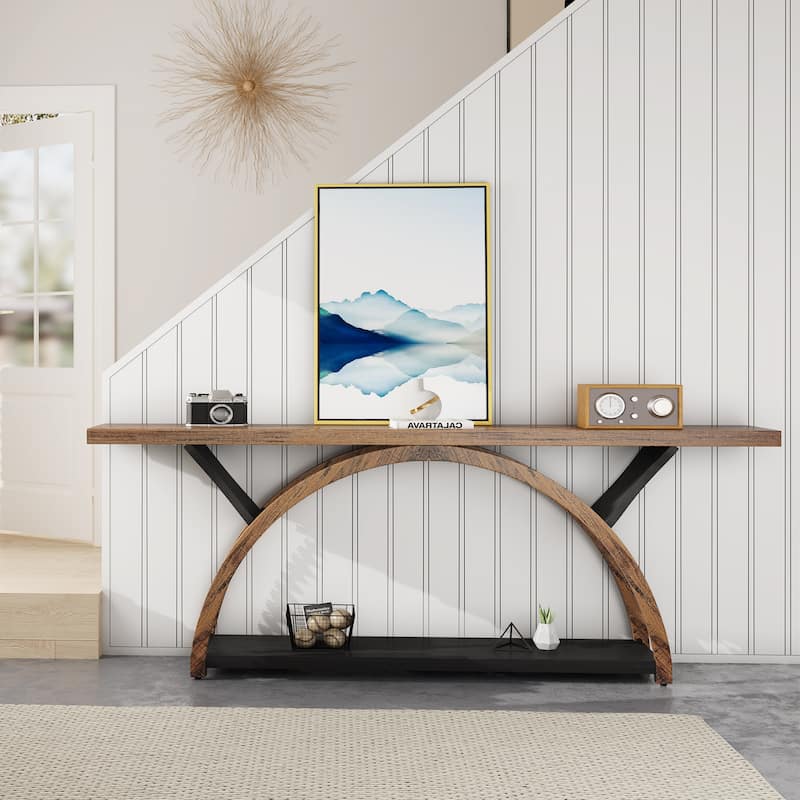 70.87" Console Table Sofa Table with Storage Shelf Half Moon Frame