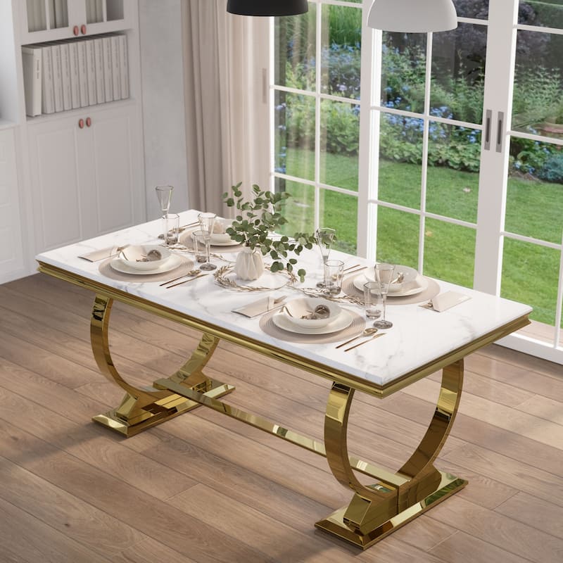 Luxurious Dining Room Table Set with Velvet Dining Chairs