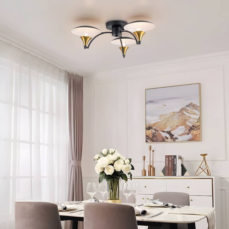 Starsky 3-Light Mid-Century Modern Semi Flush Mount - Black&Gold