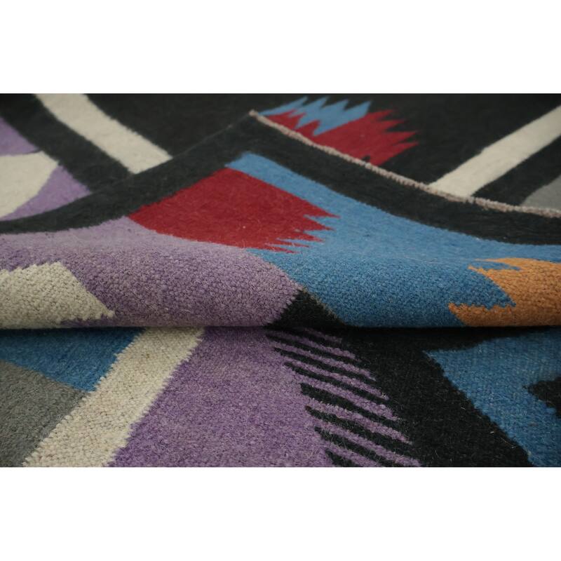 Hand Woven Oriental 100% Wool Carpet Southwestern Tribal Black Kilim Area Rug - 9' 11'' X 8' 6''