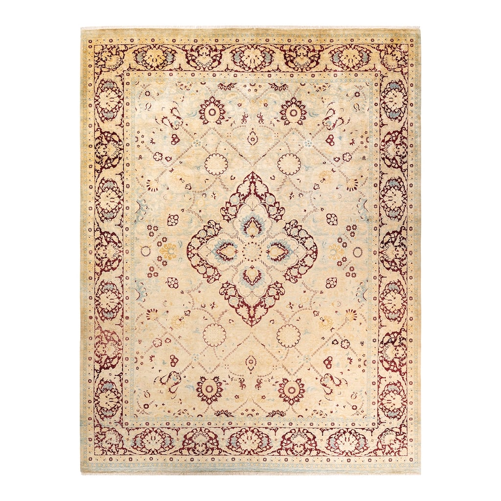 Overton Hand Knotted Wool Vintage Inspired Traditional Mogul Light Blue Area Rug - 9' 2" x 11' 10"