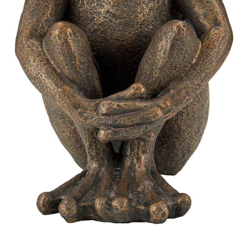 Glitzhome 12''H Resin Bronze Squatting Sitting Frog Statue
