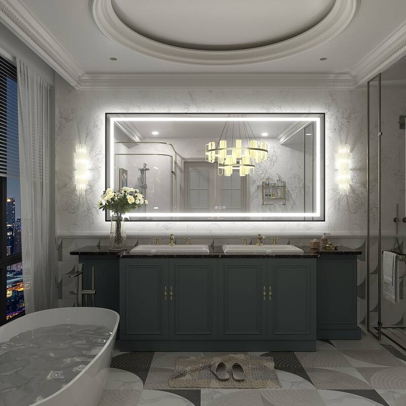 Black Metal Framed LED Front Light and Backlit Anti-Fog Wall Bathroom/ Vanity Mirror