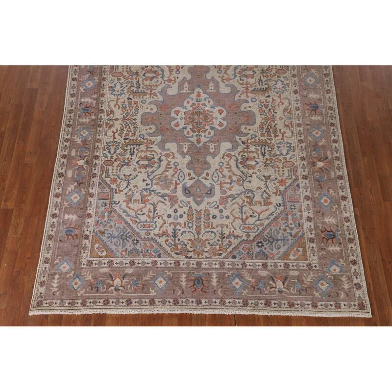 Distressed Tabriz Persian Antique Area Rug Handmade Wool Carpet - 6'7" x 9'4"