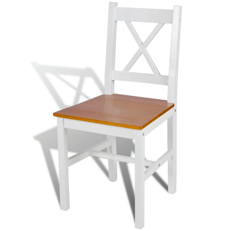 Outdoor Dining Side Chair Set of 4, Square Brown Pine Wood Seat, White