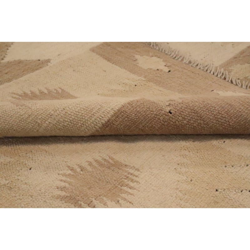 Hand Woven Oriental 100% Wool Carpet Southwestern Tribal Beige & Ivories Kilim Area Rug - 9' 1'' X 5' 9''