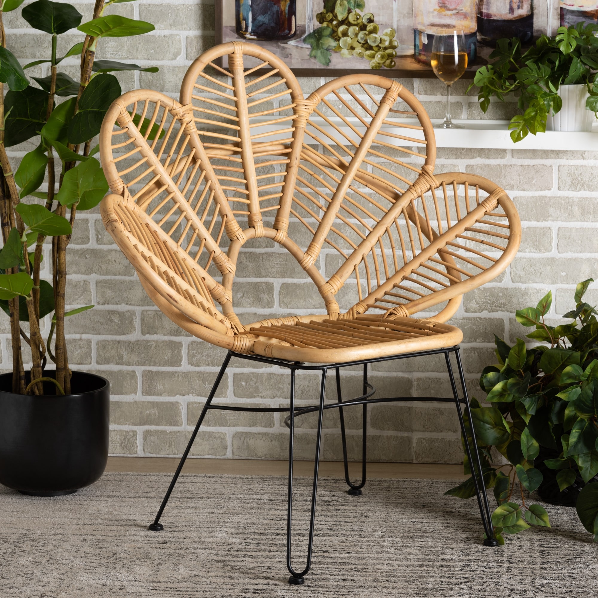 Bali Pari Garan Modern Bohemian Natural Brown Rattan Black Metal Accent Chair Size Natural Brown Black White