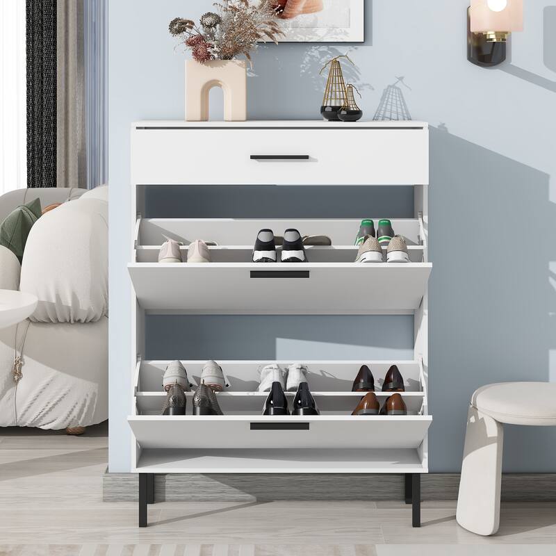 Shoe Storage Rack Storage Cabinet with Adjustable Flip Drawers, Metal Legs, and Space-Saving Design for Hallway, Entryway