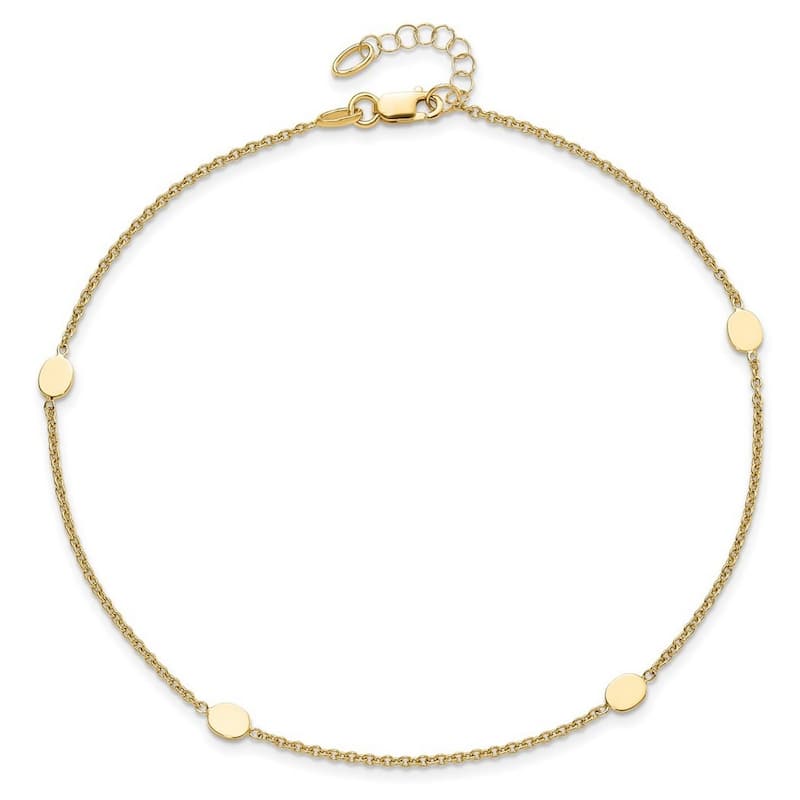 Curata Women's Italian 14k Yellow Gold 1.25mm Polished Rolo with Tag Designer Anklet - 10 Inch