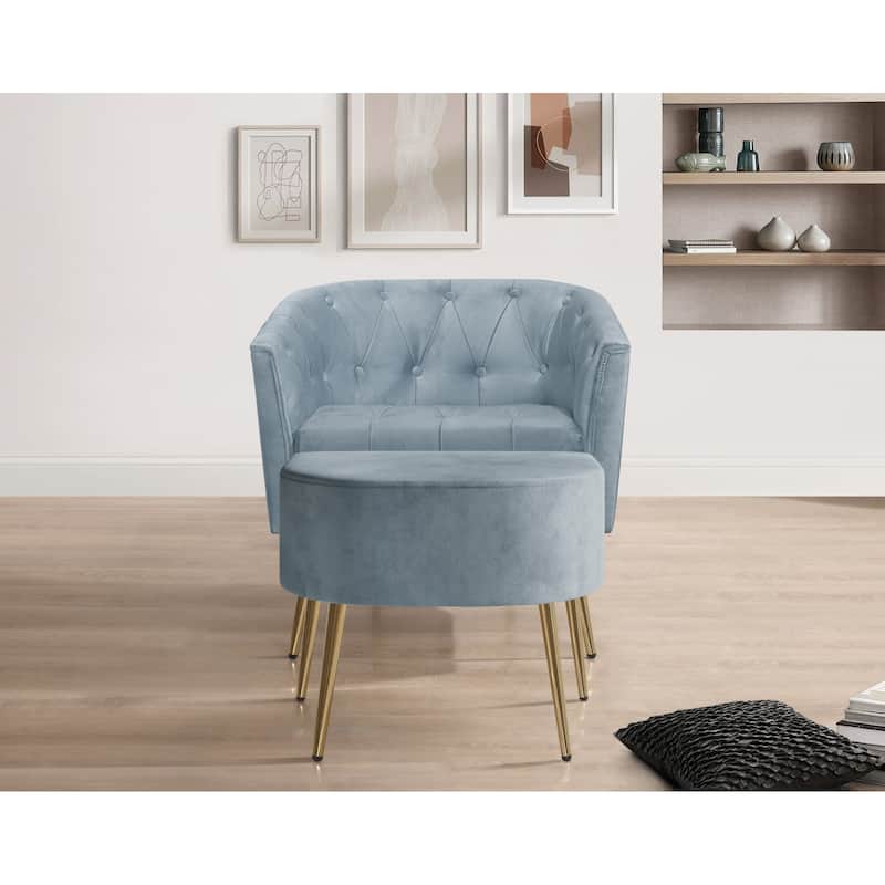 Clayfell CASSY VELVET FLARED ARM CHAIR WITH STOOL - 28.9"