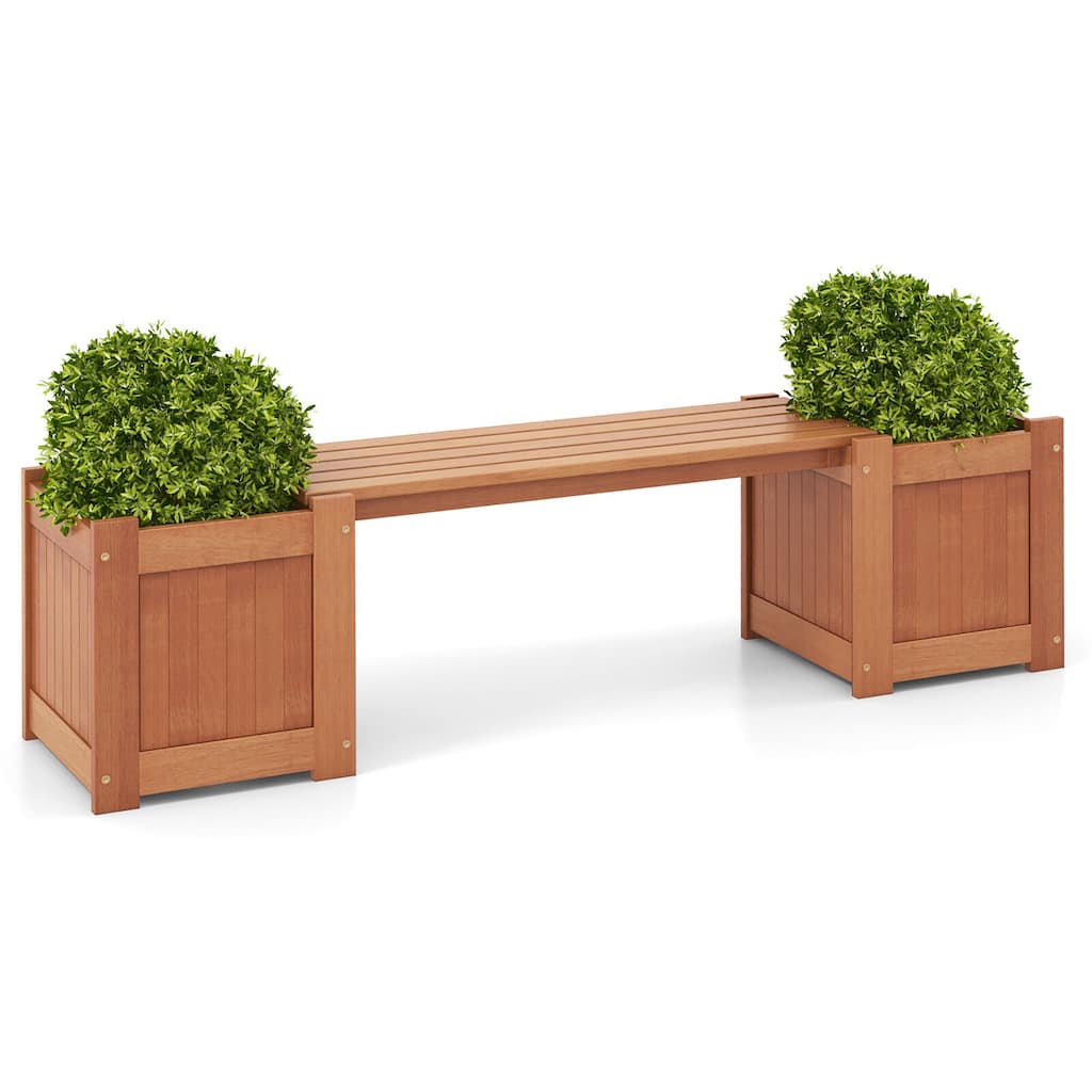 Gymax Wood Outdoor Planter Boxes w/ Detachable Bench 2 Elevated Mini