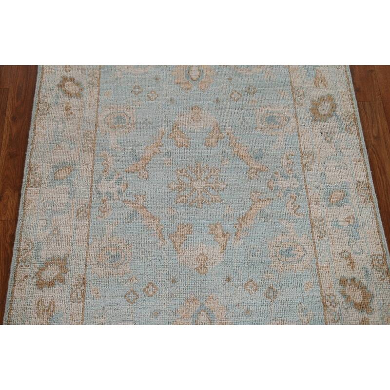 Geometric Oushak Turkish Oriental Wool Rug Hand-knotted Bedroom Carpet - 3'0" x 3'10"