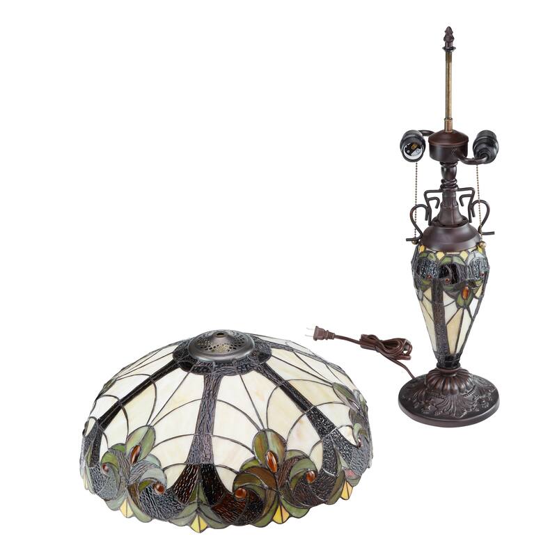 Gracewood Hollow Lemsine Brown and Cream 2-light Art Glass Table Lamp