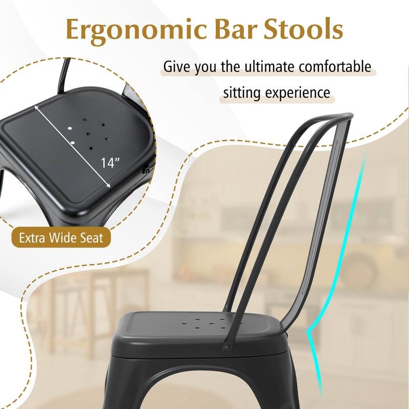 Costway 18" High Back Bar Stools Set of 4 with Removable Backrest for - See details