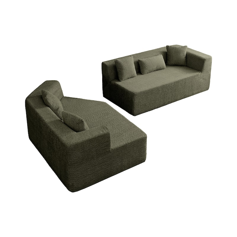 127.5" Polyester Modular Cloud Couch, Deep Seat, No Assembly
