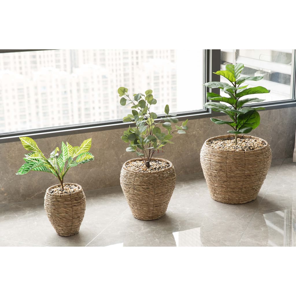 Woven Round Flower Pot Planter Basket with Leak-Proof Plastic Lining