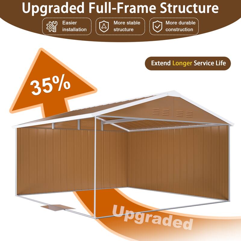 12x10 FT Heavy-Duty Metal Storage Shed with Windows, Lockable Door & Ventilation - Weatherproof Outdoor Garden Shed